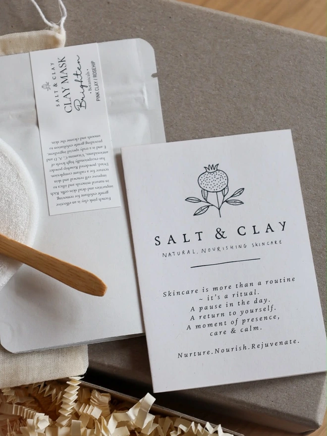 Spa At Home gift set with product card. 