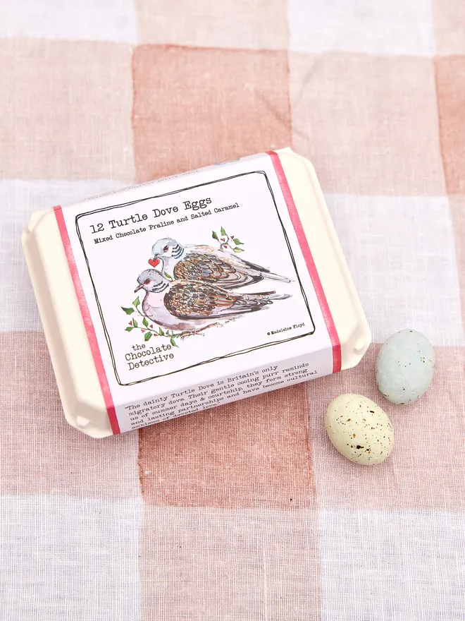 Chocolate Turtle Dove Eggs in a White box