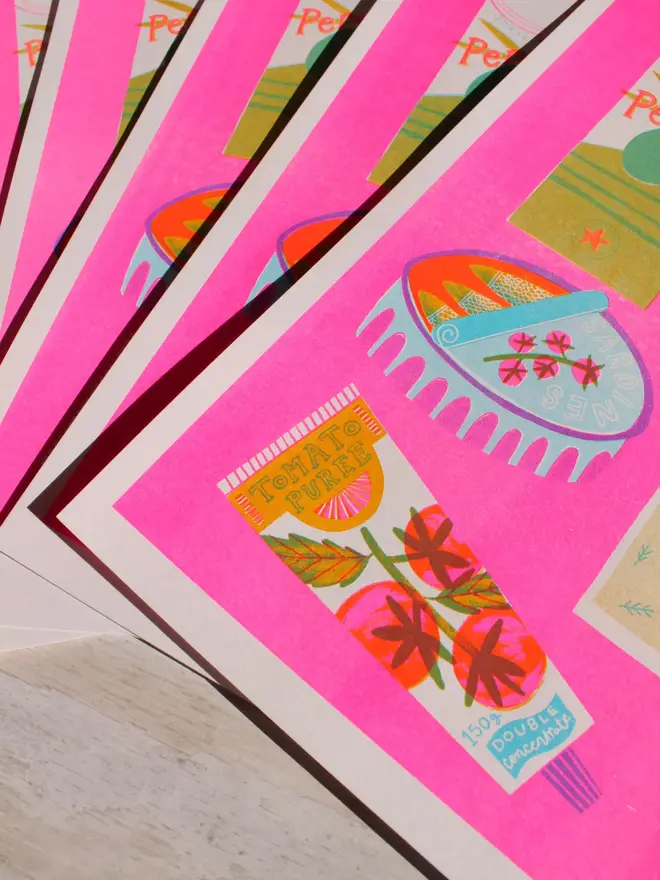 A4 Food Tins, Risograph Print