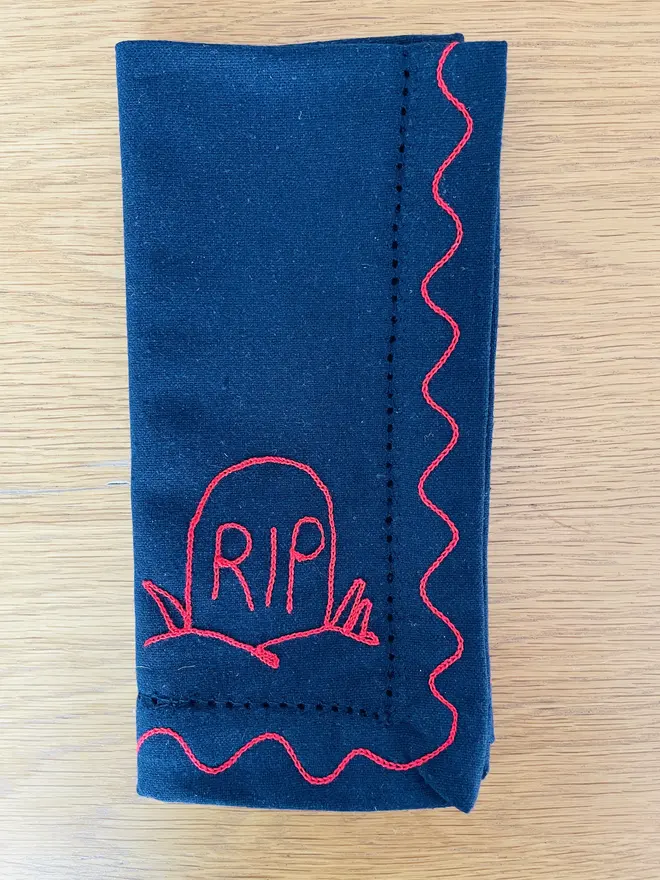 grave rip embroidered napkin