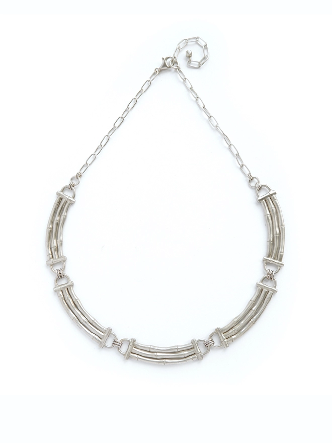 Sterling Silver bamboo bar sectional collar necklace