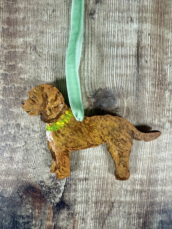 Cockapoo Hand-painted Easter Decoration with daffodil collar dog 