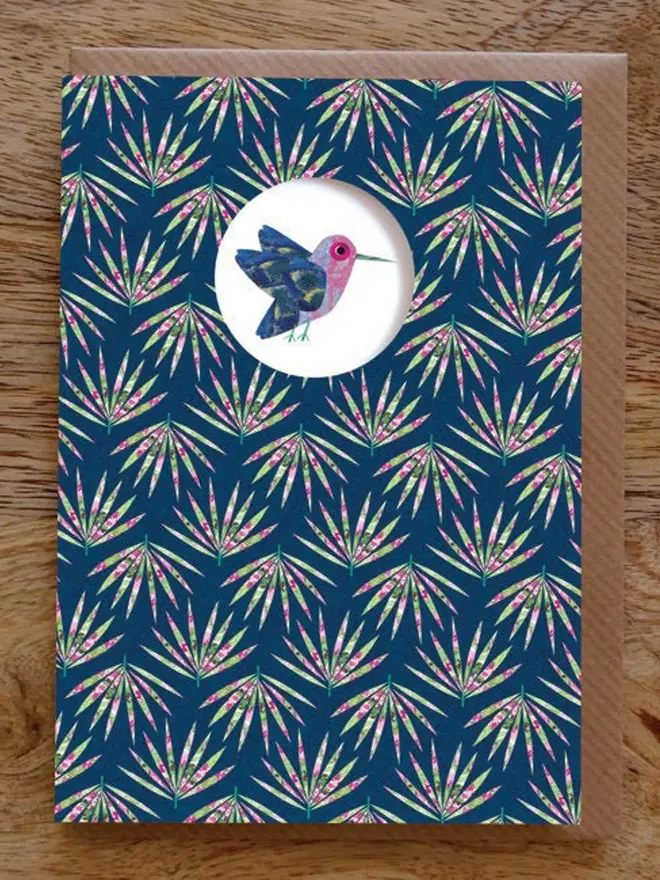 hummingbird illustrated die cut card
