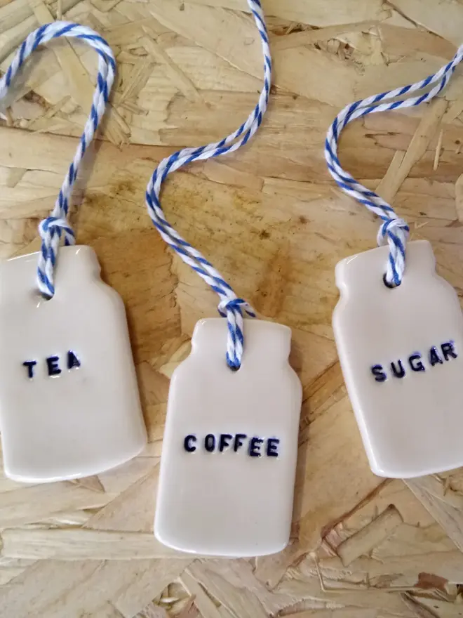 Ceramic Tea, Coffee & Sugar Labels (Set Of 3)