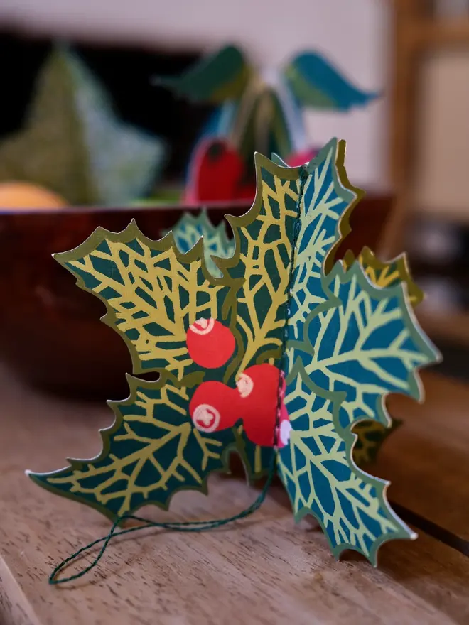 holly christmas foliage hanging paper ornament decorations