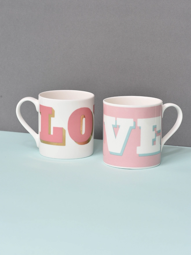 pink love mugs pair