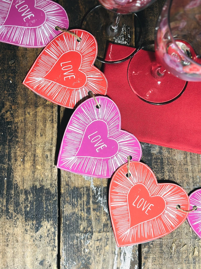 Heart Garland "Love Within" Linocut Hanging Decoration