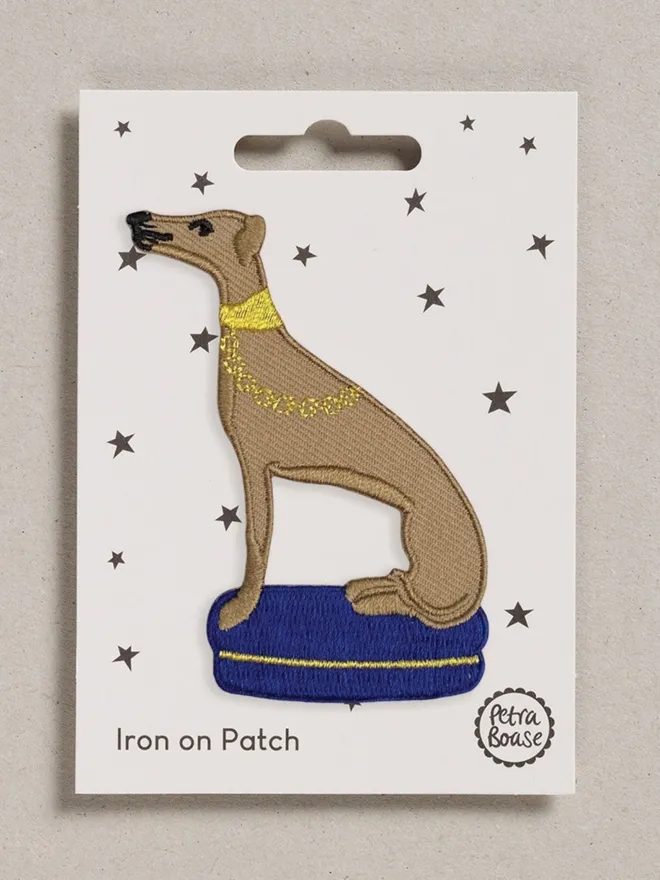 Whippet embroidered iron on fabric patch.