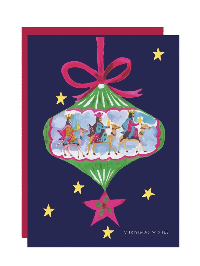 'Christmas Wishes', Bauble Wiseman Christmas Card