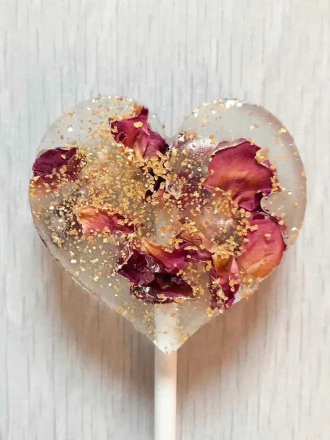 Heart Clear Rose Petal Lollipops (Pack Of 10)