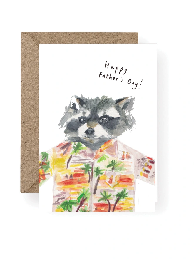 Hawaiian Racoon Father's Day Card 