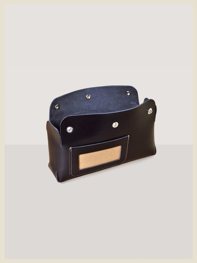 Black leather storage utility pouch 