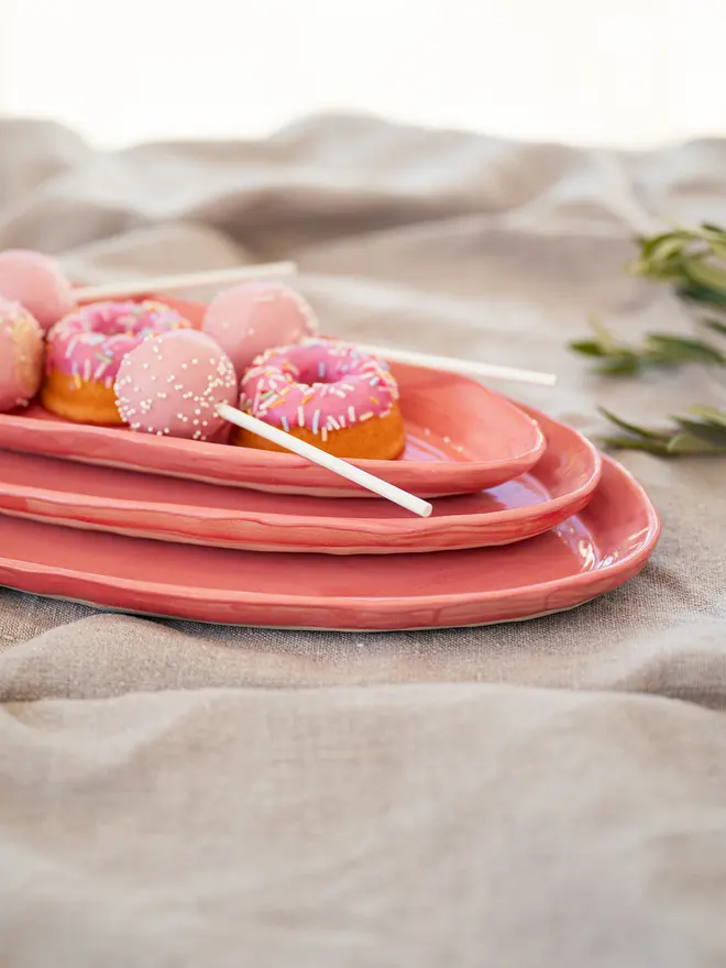 pink ceramic platter, jenny hopps pottery