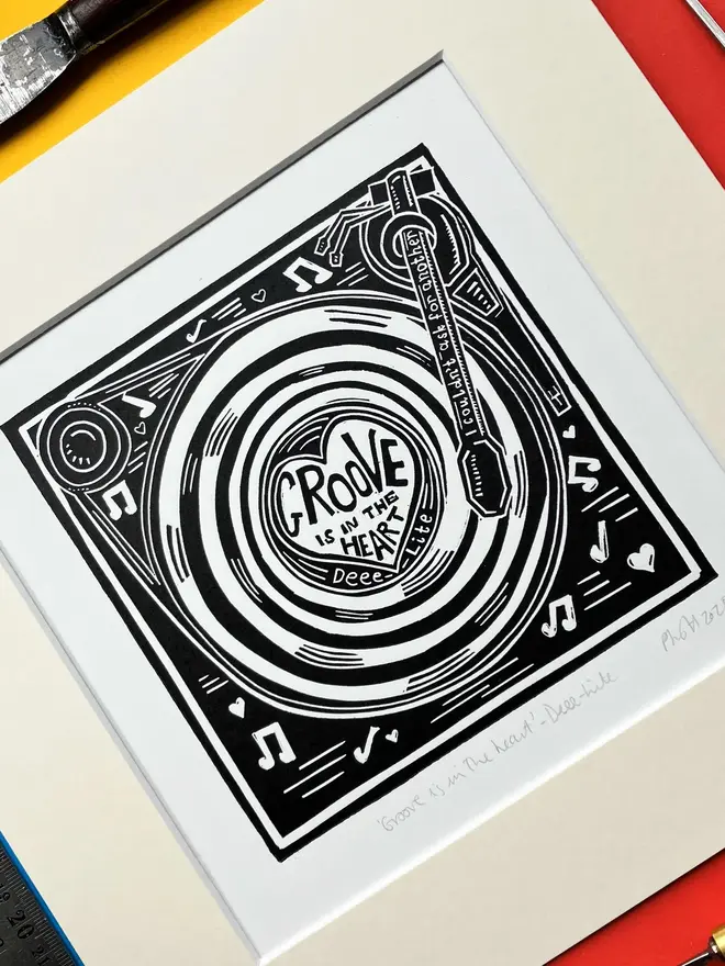 groove is in the heart deee lite lino print