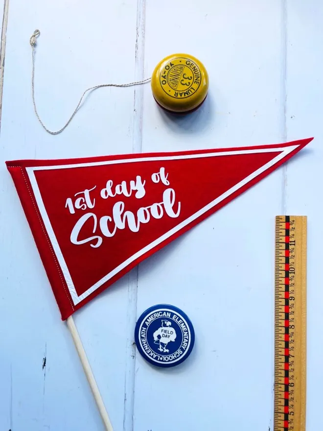 1st day of school mini pennant flag in red and white