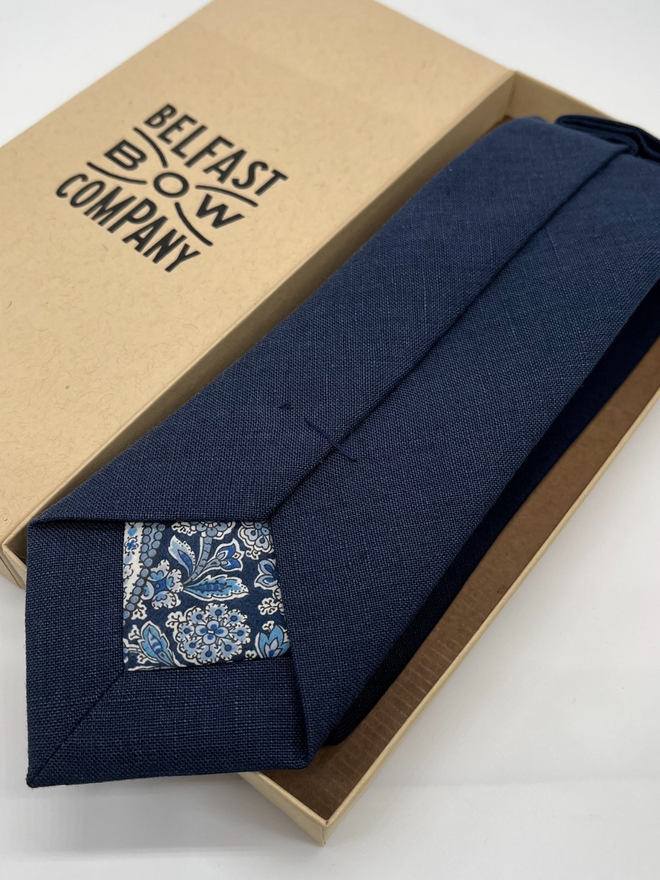 Navy Irish Linen Tie handmade by the Belfast Bow Company