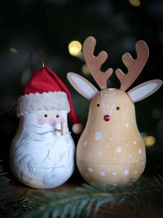 Handcrafted wooden Rudolph Christmas decoration opened to reveal a tiny “Dear Rudolph” note, 
