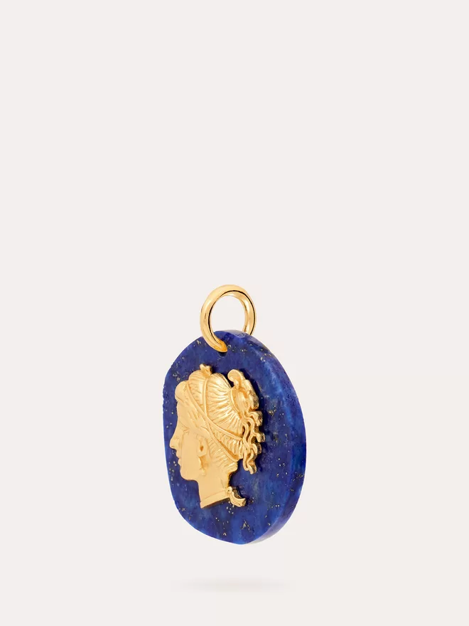 side view of goddess Aphrodite Medallion with lapis Lazuli