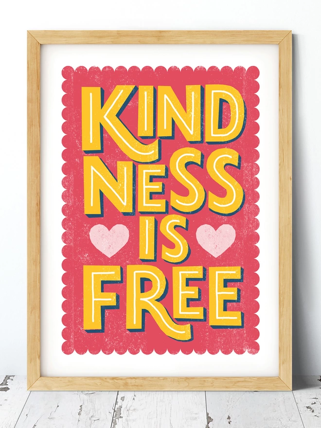 kindness is free print in wood frame