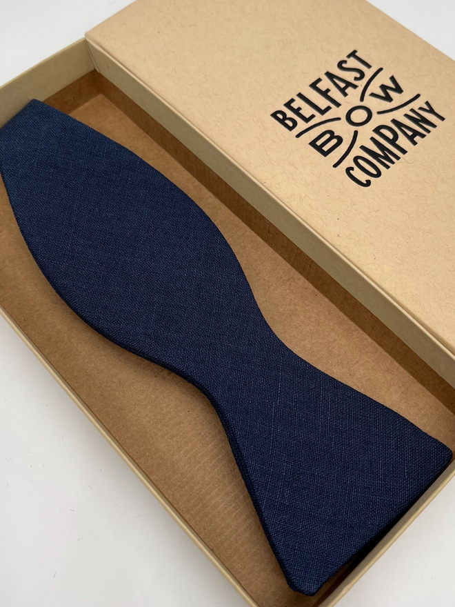 Navy Irish Linen Self-Tie handmade by the Belfast Bow Company