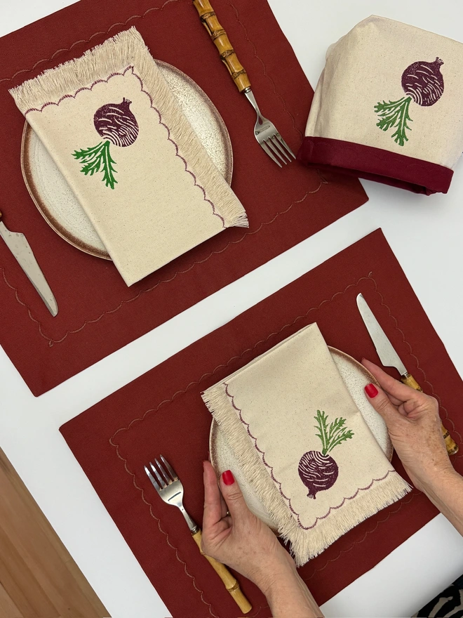 Table setting with block printed napkins
