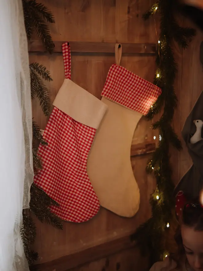 Cute red stocking hanging ornament for Christmas celebrations Red Christmas stocking ornament for festive farmhouse holiday decor