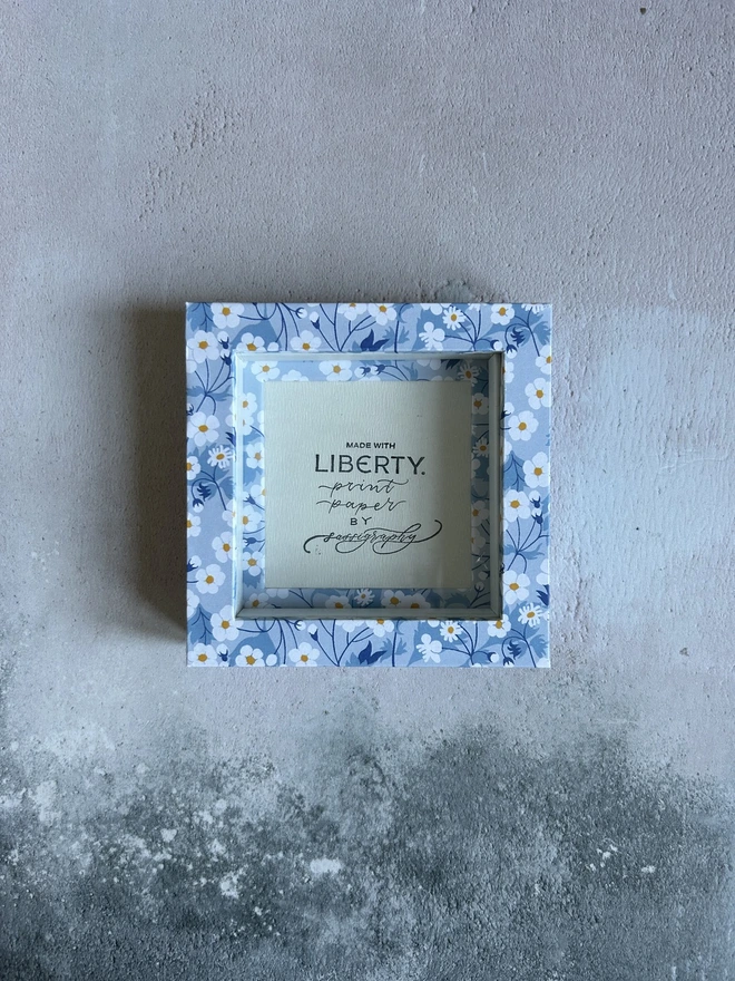 Liberty paper covered mini box mount frame in blue floral pattern