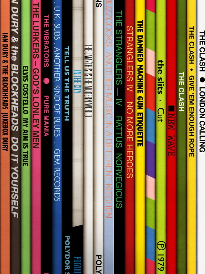 Fine Art print of vinyl records Punk album spines detail
