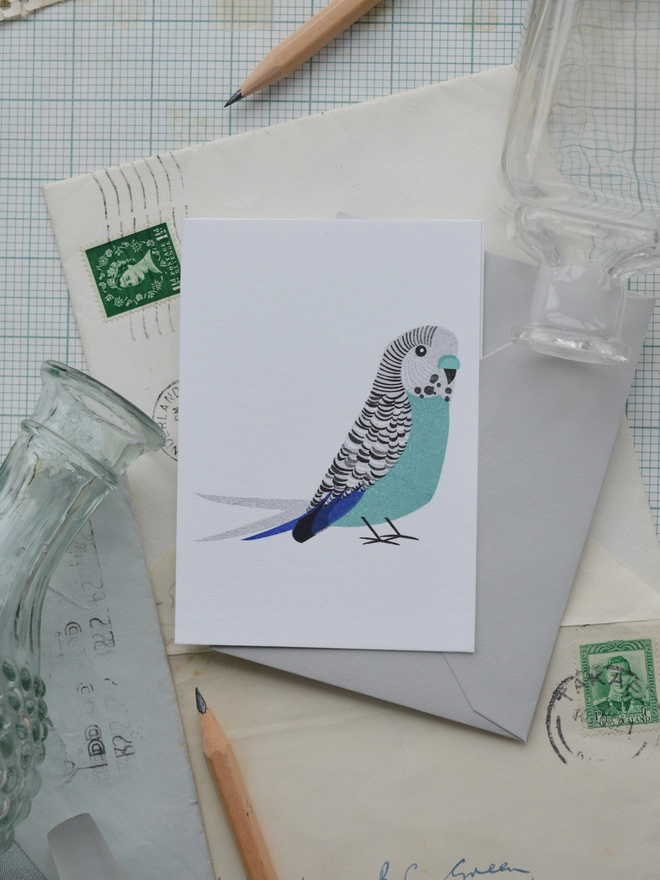 Blue Budgie Mini Cute Pet Greeting Card