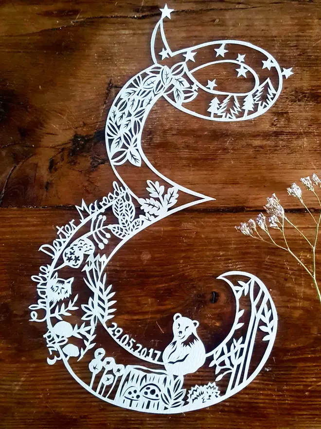 Personalised Woodland Letter New Baby Paper Cut