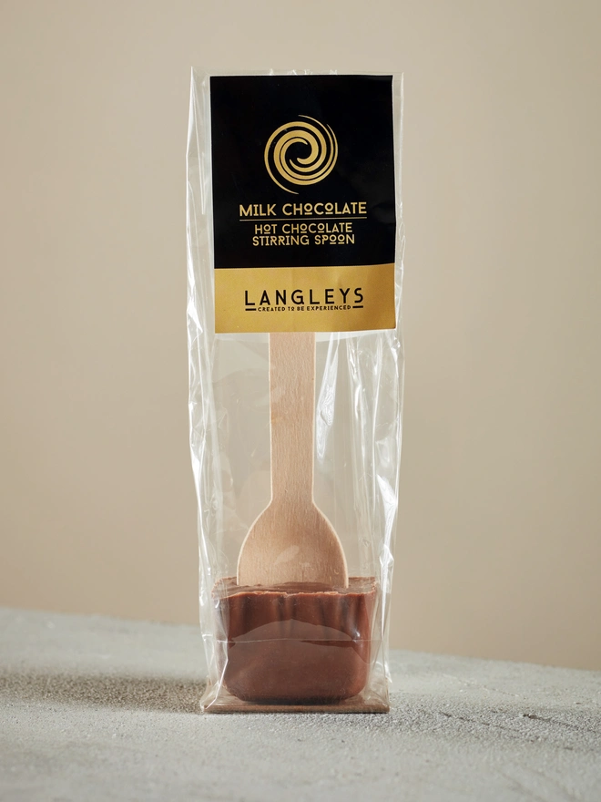 Hot Chocolate Stirring Spoon Collection (Set Of 3), a chocolate serving spoons sitting on a plain surface against a grey backdrop. 