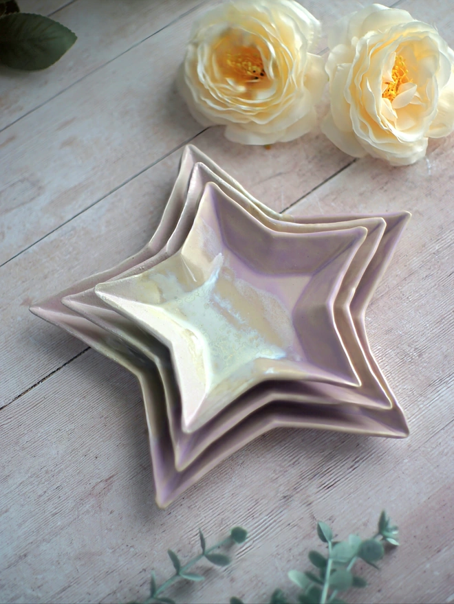 star nesting plates, ceramic star nesting plates, star plates, Jenny Hopps pottery