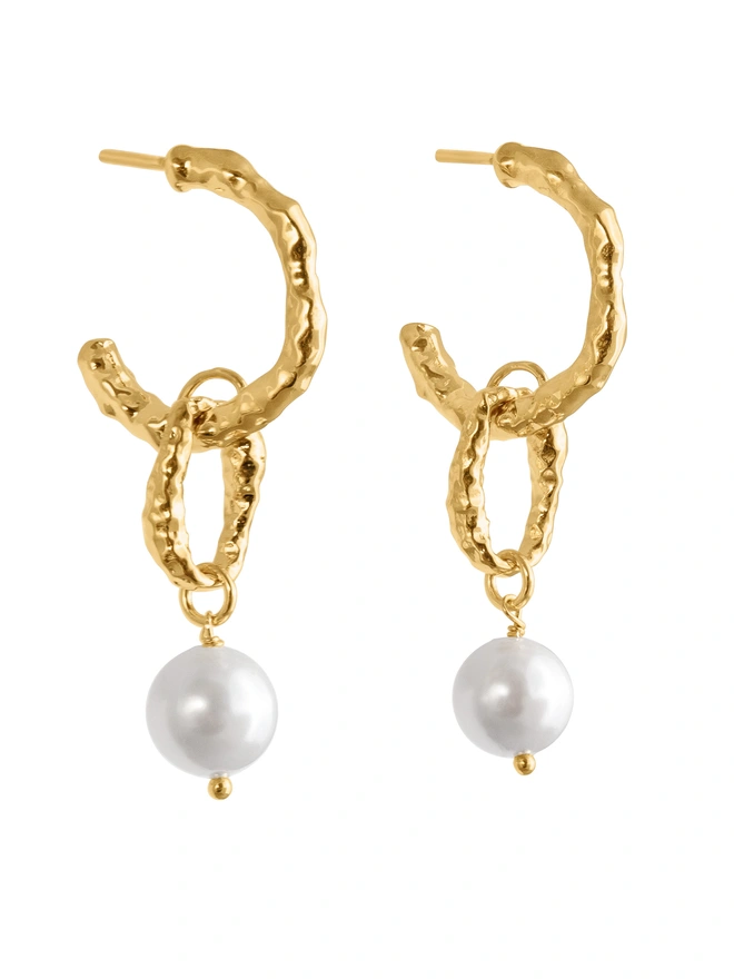 Loel Gold Molten Pearl Drop Earrings