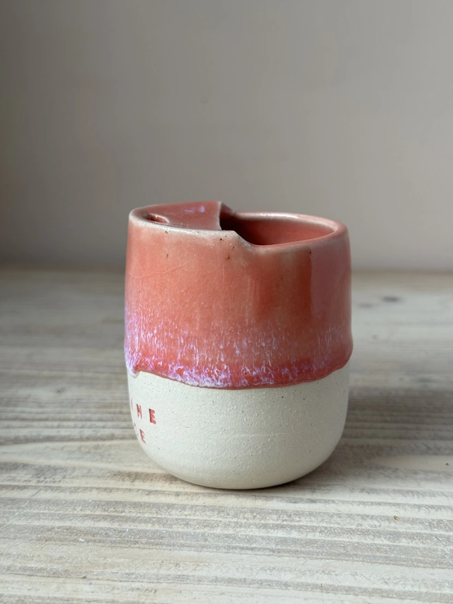 'Caffeine Please' Ceramic Travel Cup Pink Glaze