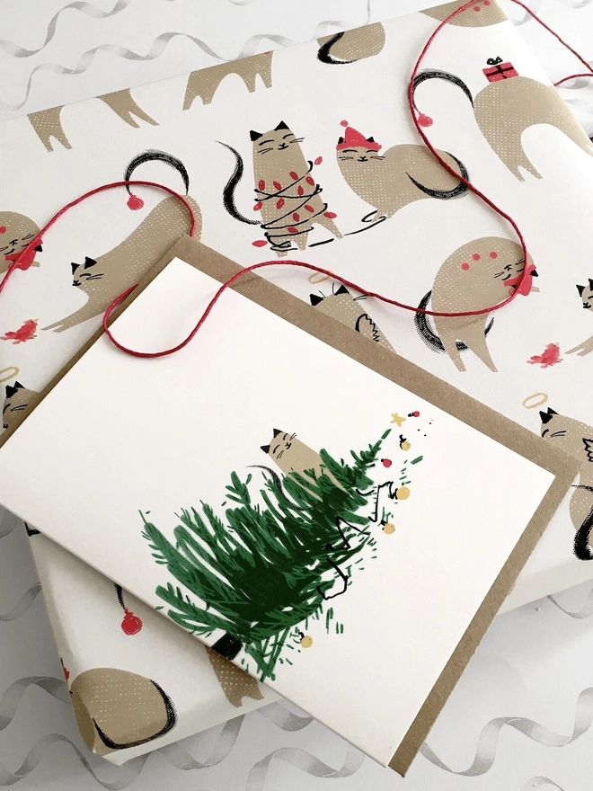 Naughty Cat Christmas Cards (Pack Of 1 Or 5)