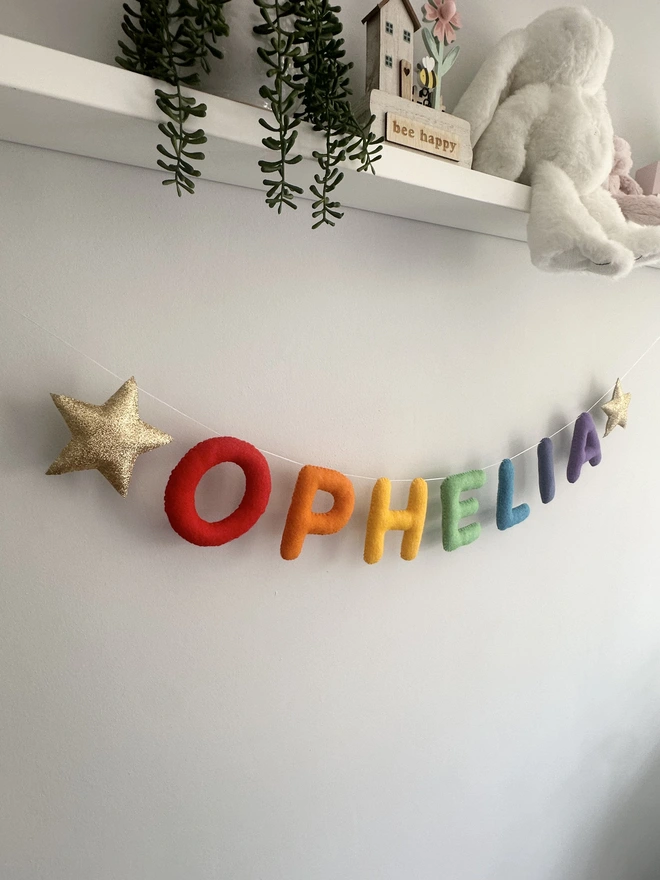 Nursery Garland With Stars, name  personalised gift, name garland, childs room decoration, kids play room decor, baby gift, bunting