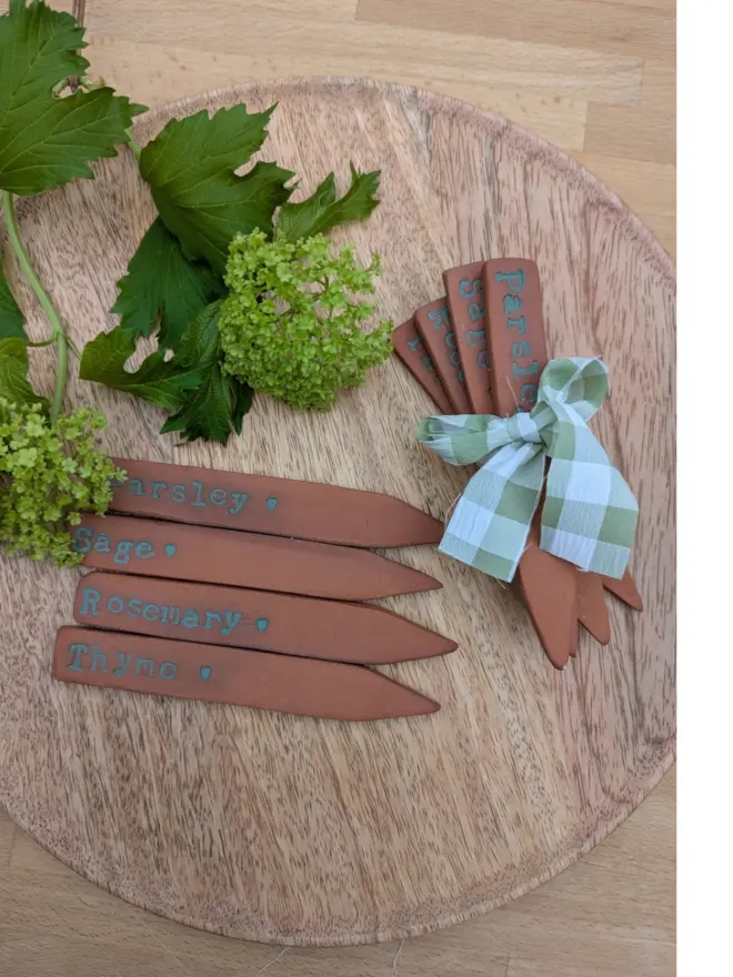 Hand made in the UK, terracotta herb labels