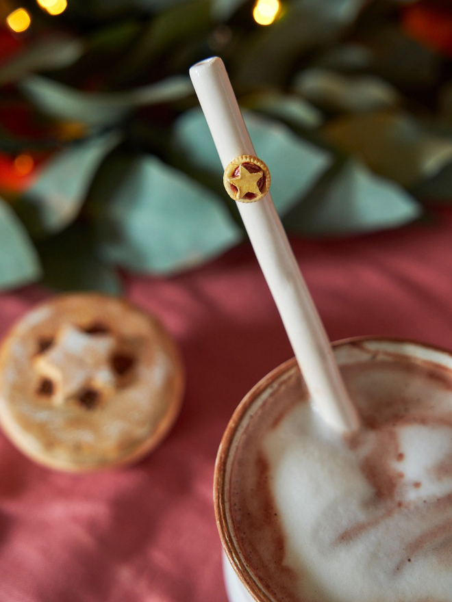 Mince Pie Ceramic Christmas straw