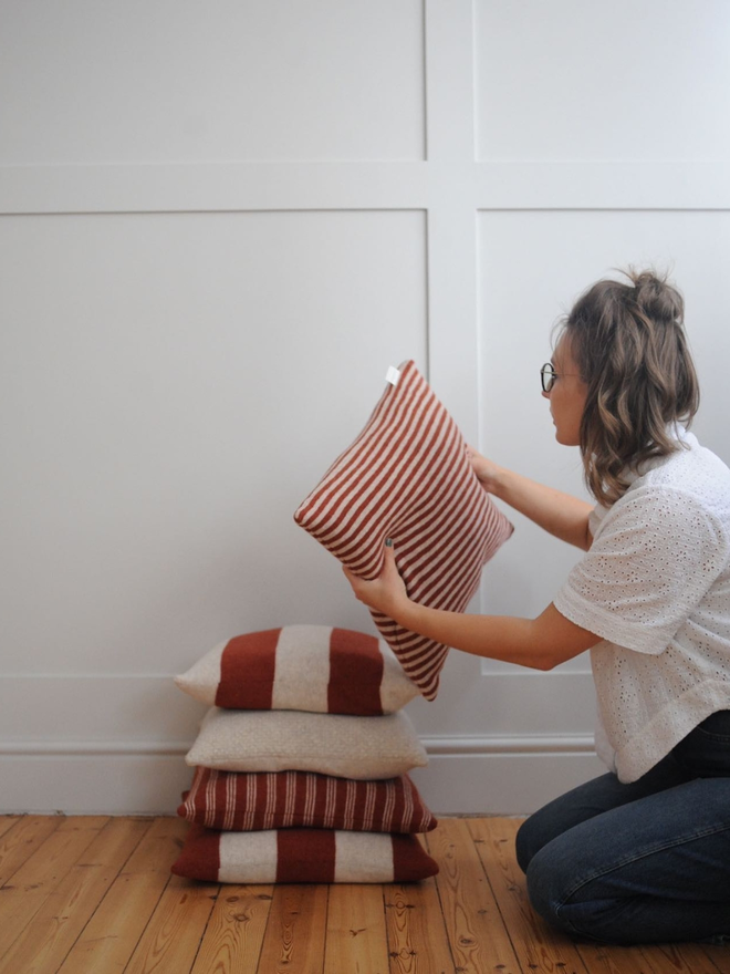 rust lambswool cushions