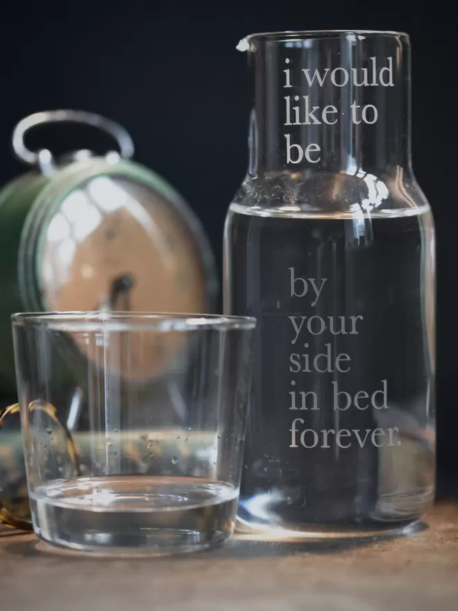 by your side in bed etched water carafe