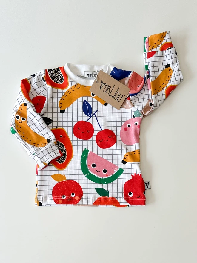 5 a day print long sleeve T-shirt for babies & toddlers, kids fun T-shirts, fruit print