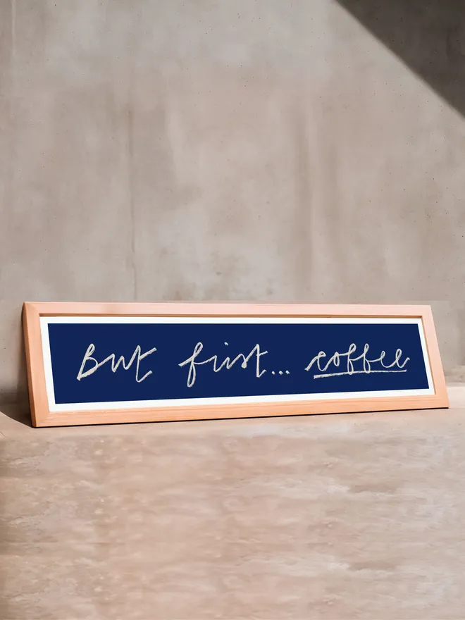 'but first ..... coffee' in navy