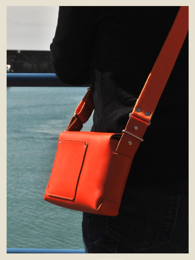 Small Orange Leather Crossbody Bag 
