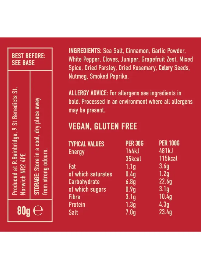 XMAS Rub Seasoning, the nutritional information of the jar. 