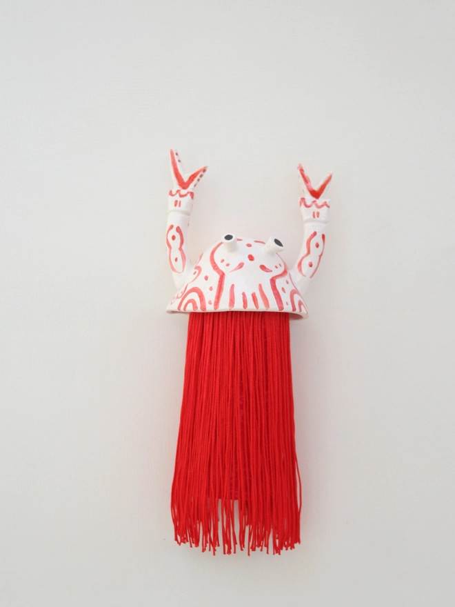 Ceramic and Fabric Lobster Wall Hanging With Flags