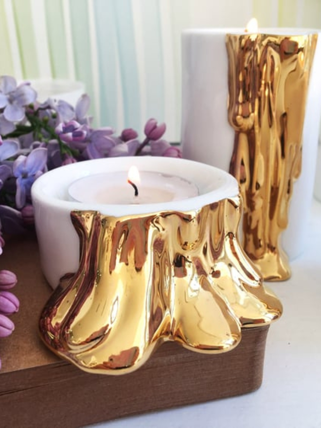 White melded candle holders