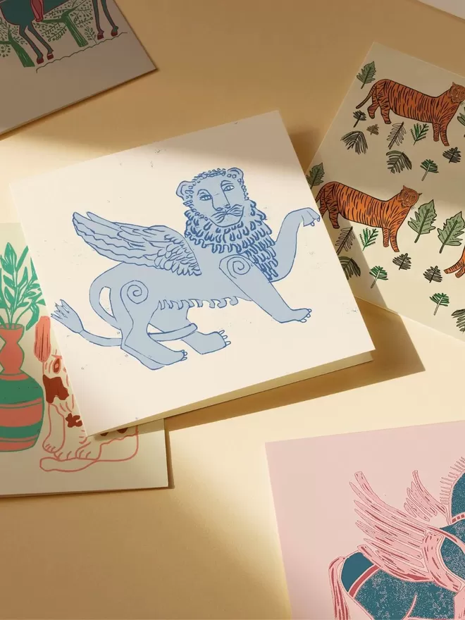 Annika Reed Studio woodblock print patterns seen on a range of cards.