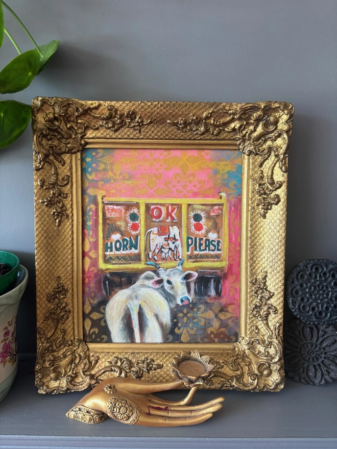 indian cow painting. horn please ok 