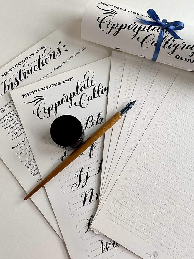 Meticulous Ink Copperplate Calligraphy Kit - Top view of contents