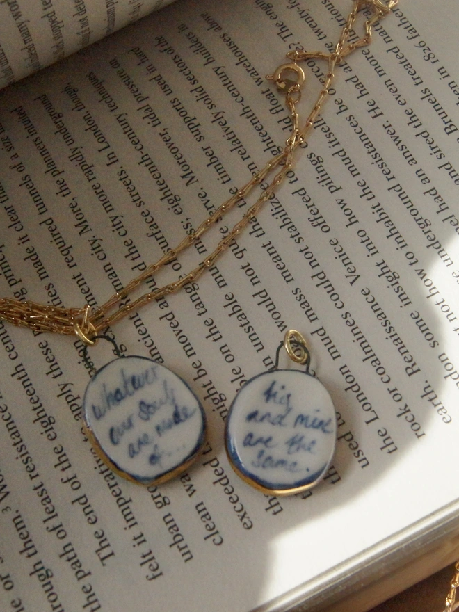 wuthering heights porcelain and gold necklace
